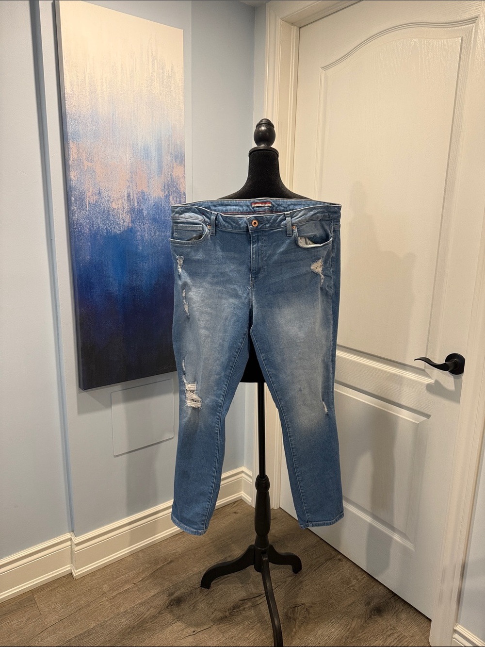Tommy Hilfiger Light Blue Distressed Skinny Jeans with Lace